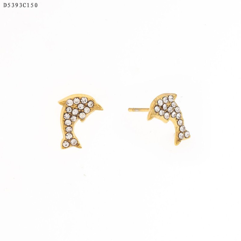 PENDIENTE DELFÍN CON CIRCONITA/ORO/ACERO INOXIDABLE