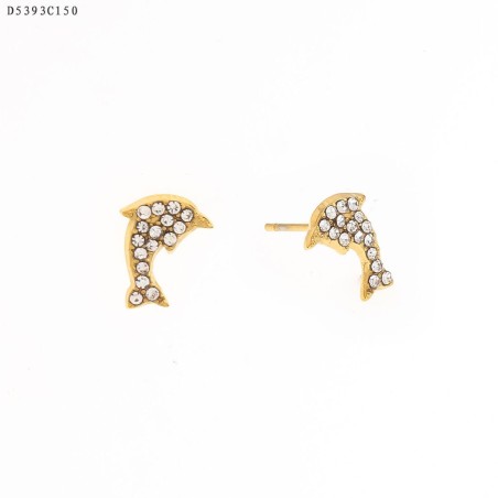 PENDIENTE DELFÍN CON CIRCONITA/ORO/ACERO INOXIDABLE